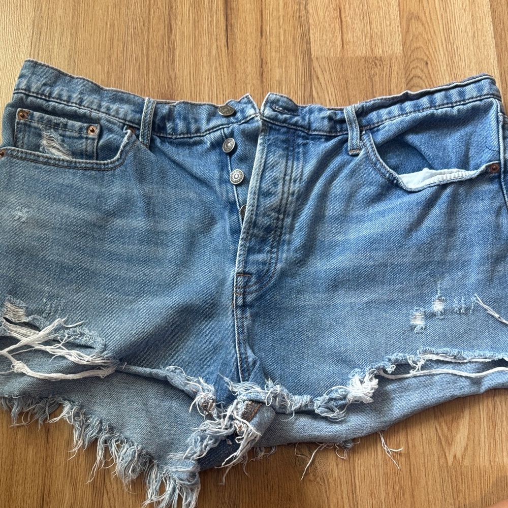Jessica Simpson Blue Frayed Hem Jean Shorts